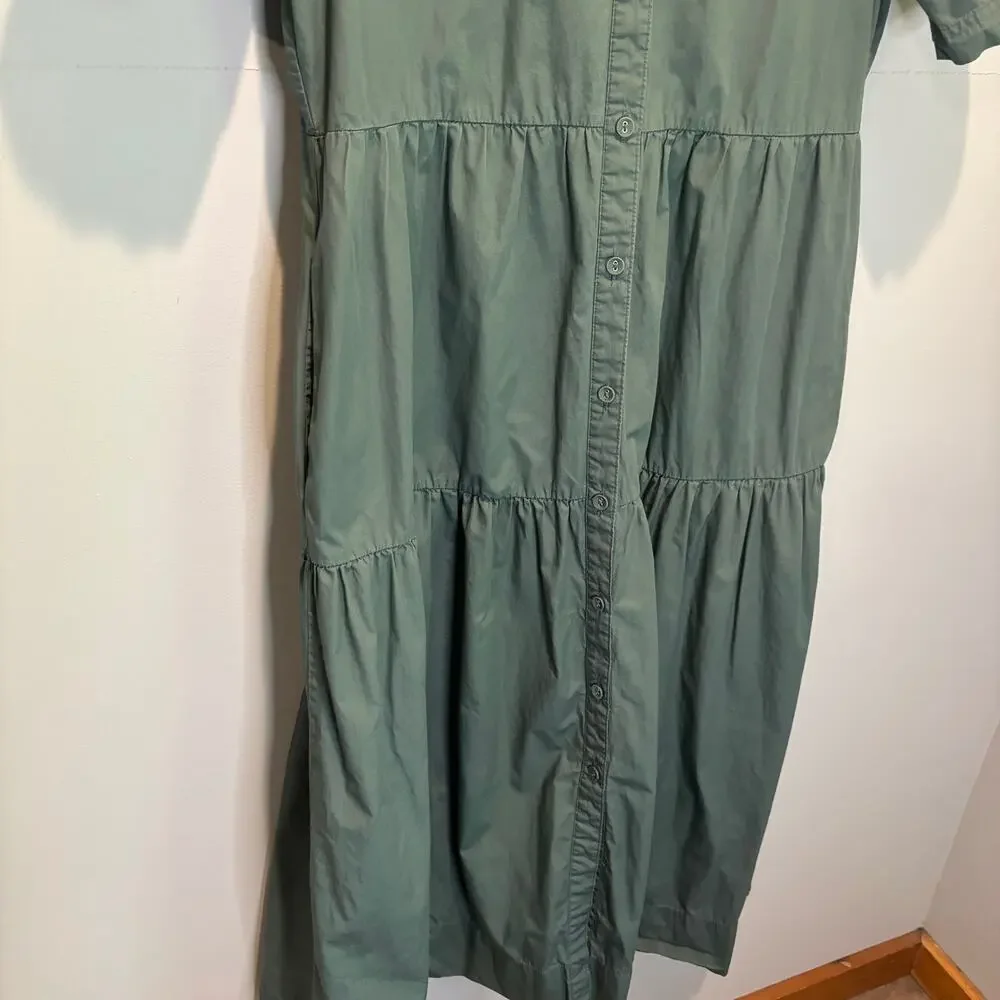 Evereve Evelyn Green Short Sleeve Tiered Ruffle Button Front Shirt Dress - XL
